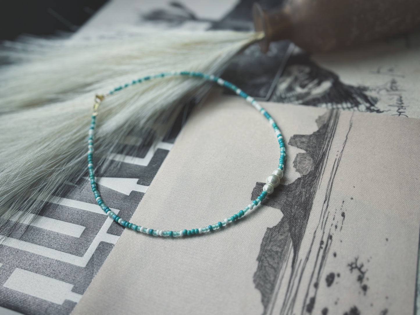 Coastal cowgirl ocean waves pearl necklace