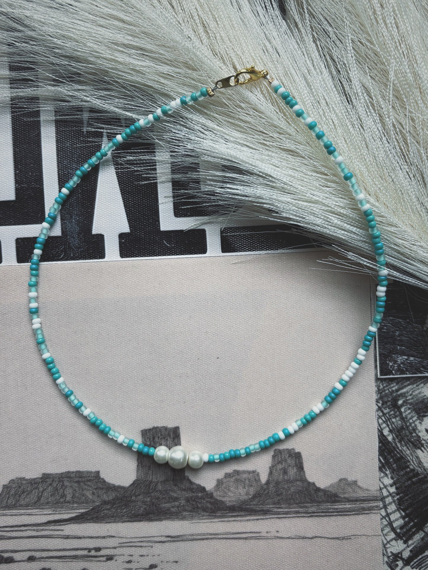 Coastal cowgirl ocean waves pearl necklace
